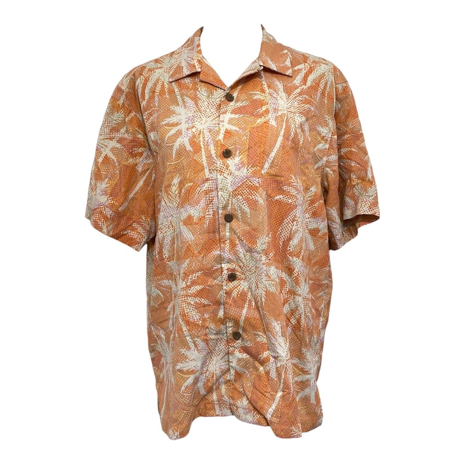 Tommy Bahama Island Zone Button Shirt Mens Medium Orange Silk Short Sleeve